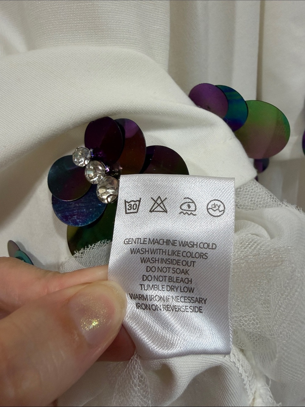 Beulah White Tee With Tulle Ruffles And Iridescent Embellishments Size S - Picture 8 of 8